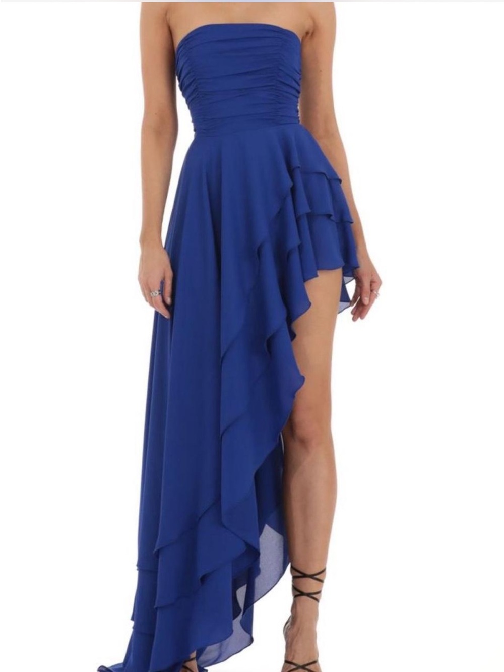 Lucy in the Sky Royal Blue Strapless High-Low Ruffle Dress